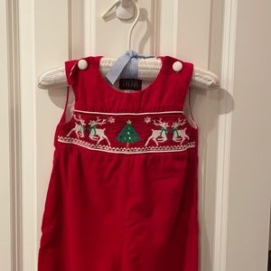 Lil Cactus Red Smocked Christmas Corduroy Longall Overall 12-18M